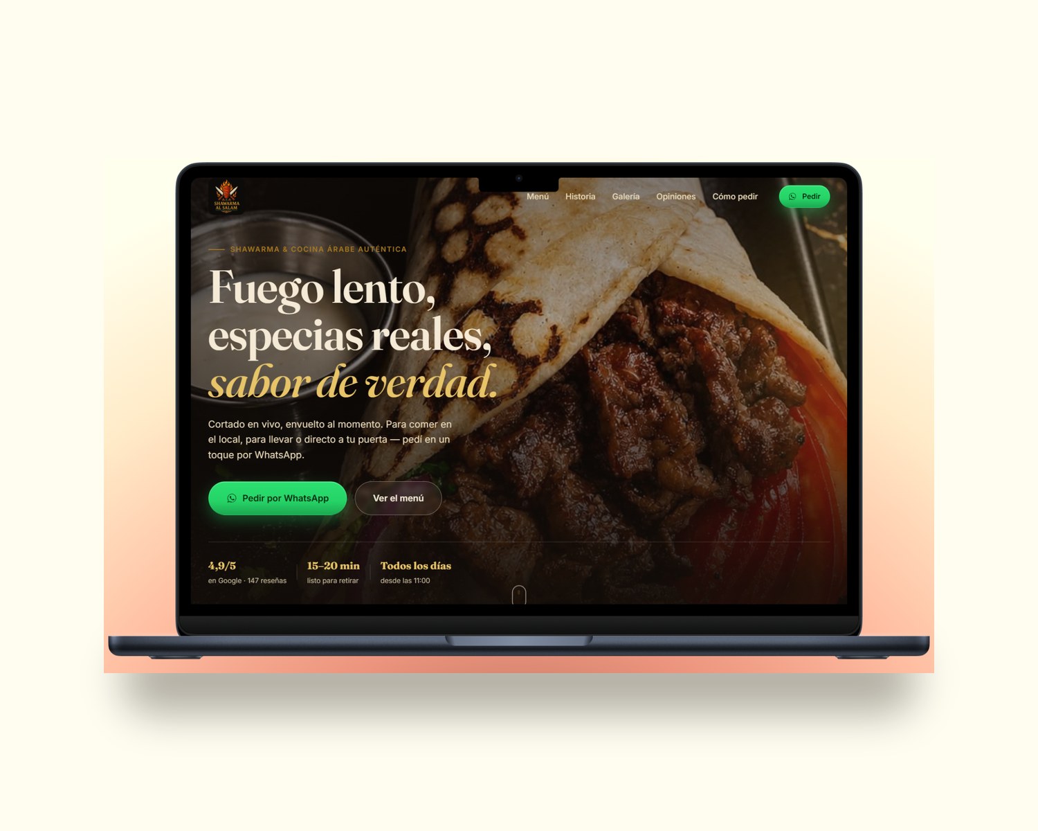 Web de Shawarma Al Salam, diseñada y publicada por AGC Web Studio